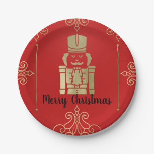 Fancy Elegant Gold & Red Nutcracker Holiday Party Paper Plate