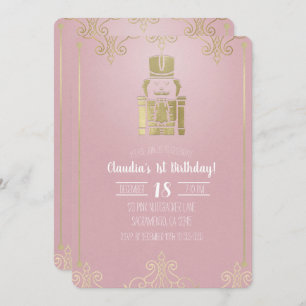 Fancy Elegant Pink & Gold Nutcracker 1st Birthday Invitation
