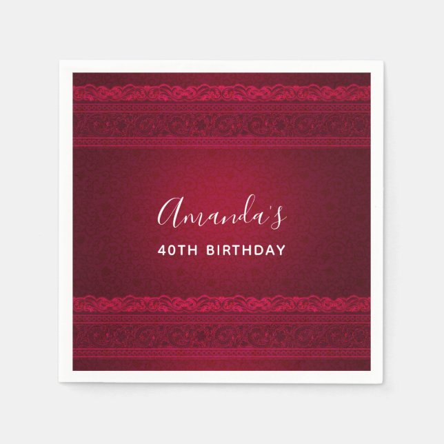 Fancy & Elegant Red Background Stylish Birthday Napkin (Front)