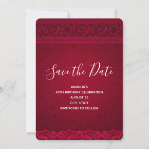 Fancy & Elegant Red Background Stylish Birthday Save The Date