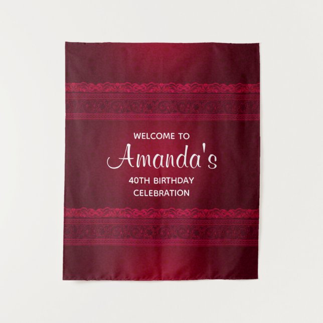 Fancy & Elegant Red Background Stylish Birthday Tapestry (Front)