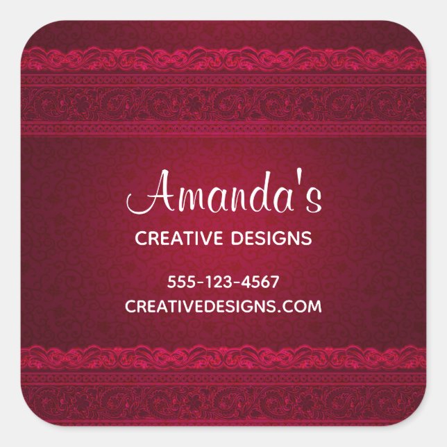 Fancy & Elegant Red Background Stylish Business Square Sticker (Front)