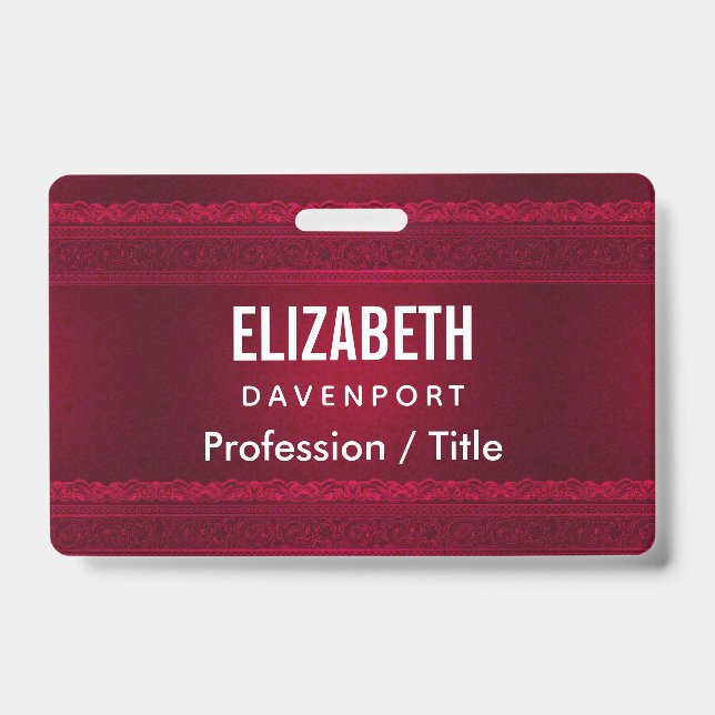 Fancy & Elegant Red Background Stylish ID Badge (Front)