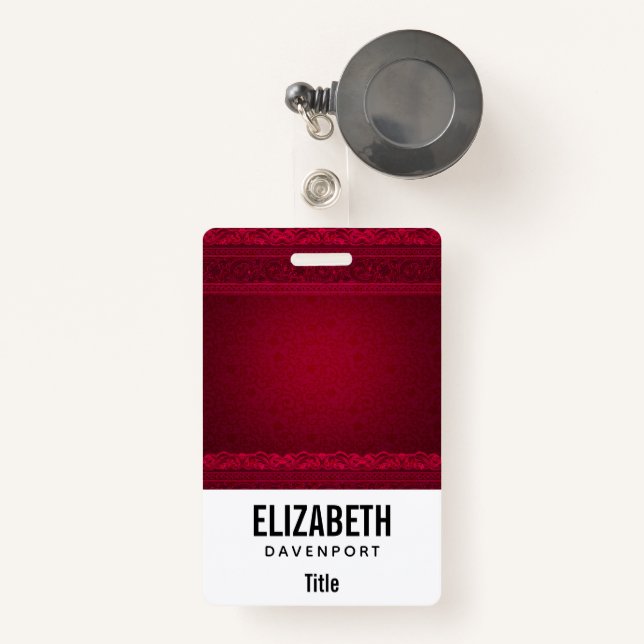 Fancy & Elegant Red Background Stylish ID Badge (Front with Retractable)