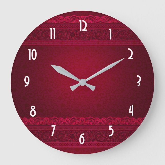Fancy & Elegant Red Background Stylish Large Clock (Front)