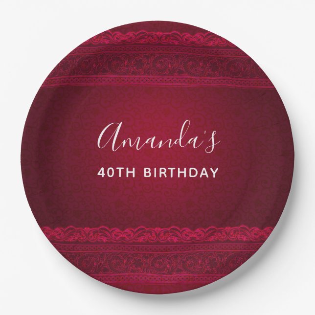 Fancy & Elegant Red Background Stylish Paper Plate (Front)
