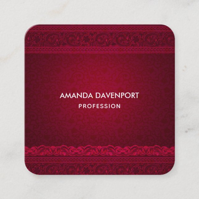 Fancy & Elegant Red Background Stylish Square Business Card (Front)