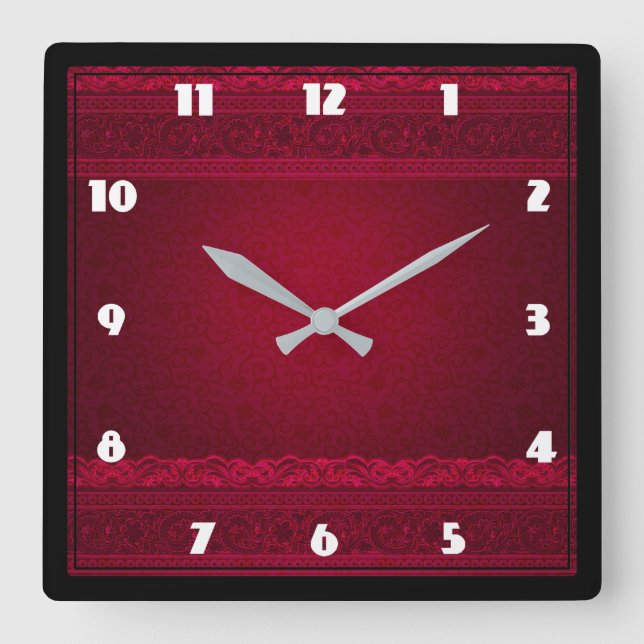 Fancy & Elegant Red Background Stylish Square Wall Clock (Front)