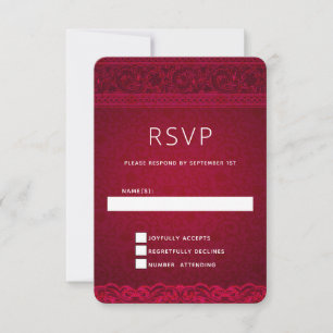 Fancy & Elegant Red Background Stylish Wedding RSVP Card