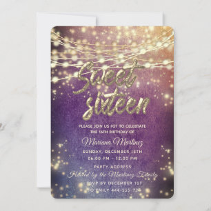 Fancy elegant String lights gold sparkle  Invitation