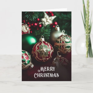 Fancy Elegant Victorian Red Green Christmas Balls Holiday Card