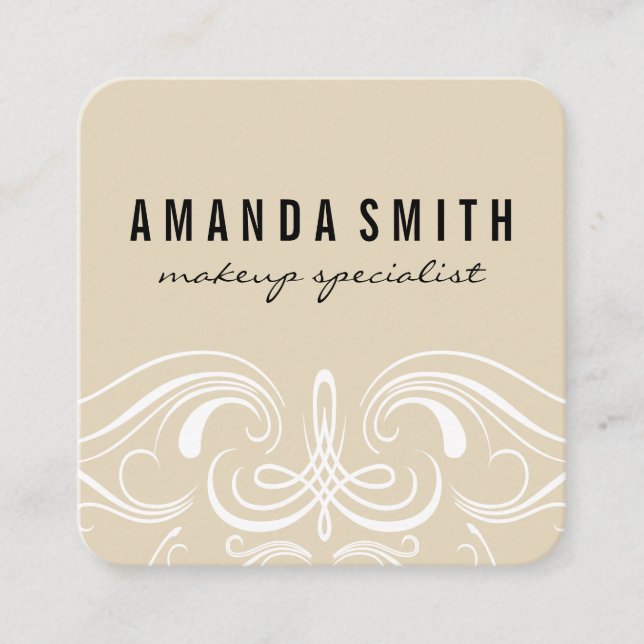 Fancy Elements Beige Square Business Card (Front)