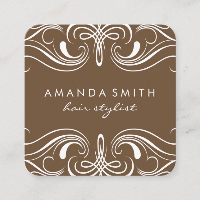 Fancy Elements Brown Square Business Card (Front)