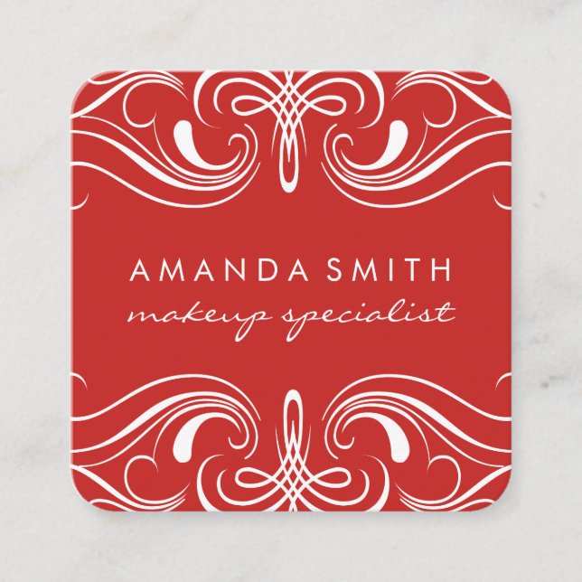 Fancy Elements Red Square Business Card (Front)