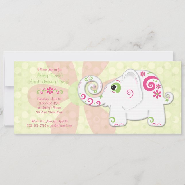 Fancy Elephant Birthday Party Invitation (Front)