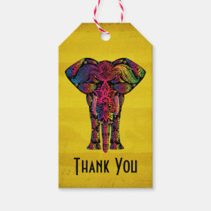 Fancy Elephant Design Bold Bright Colours Thank Yo Gift Tags