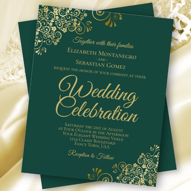 Fancy Emerald Green & Gold BUDGET Wedding Invite (Creator Uploaded)