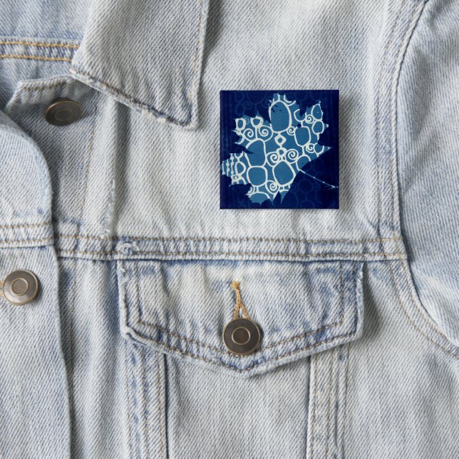 Fancy Fall Cyanotype Pinback 15 Cm Square Badge (In Situ)