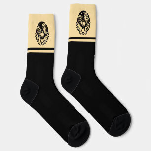 Fancy Farmhouse Chic Roosters Black Yellow Stripe Socks