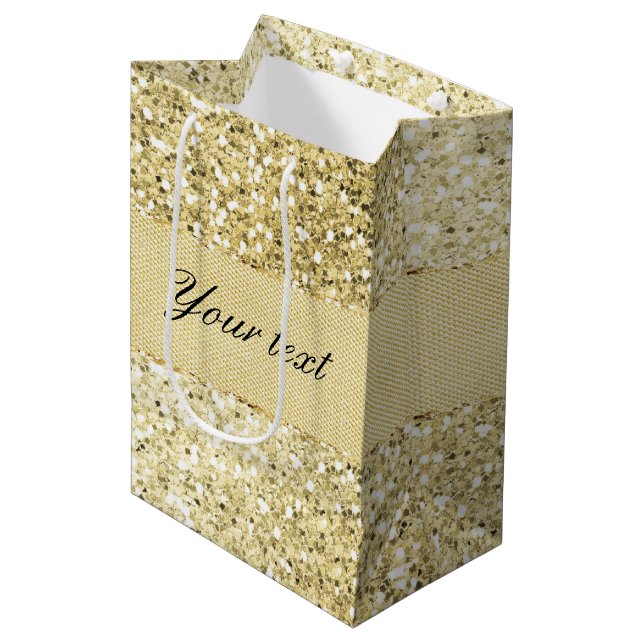 Fancy Faux Gold Glitter Personalised Medium Gift Bag (Front Angled)