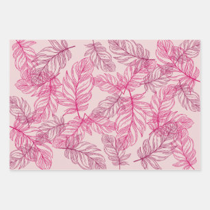 Fancy Feathers Modern Wrapping Paper, Pink Paper Sheet