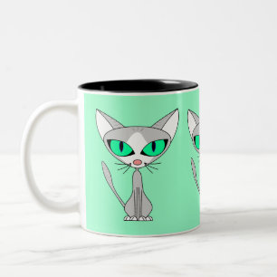 Fancy Feline - Grey and White Two-Tone Coffee Mug