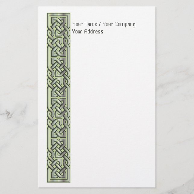 Fancy Filled Celtic Knots Green Stationery (Front)