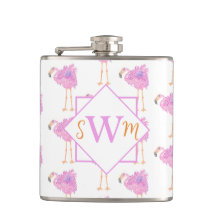 Fancy Flamingo Monogrammed Flask