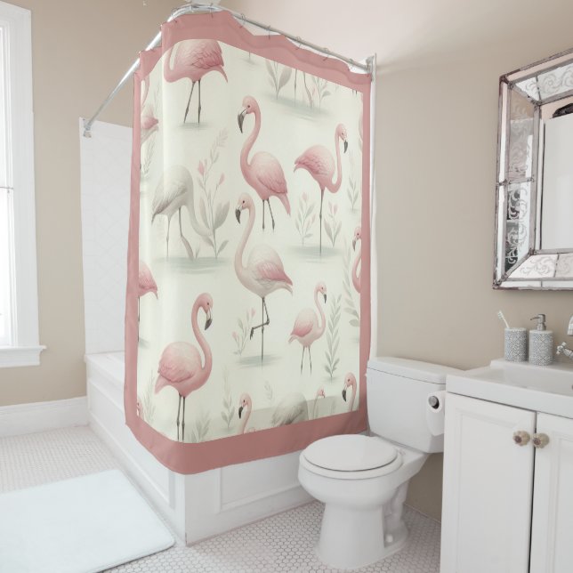 Fancy Flamingo Shower Curtain (In Situ)