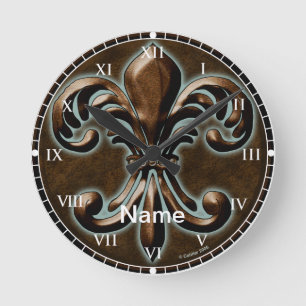 Fancy Fleur De Lis Round Clock