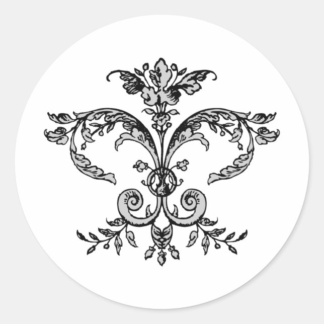 Fancy Fleurish BW Classic Round Sticker (Front)