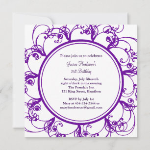 Fancy Floral 21st Birthday Invite (purple)