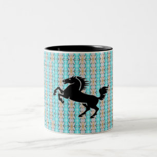 Fancy Floral Black Horse Two-Tone Coffee Mug