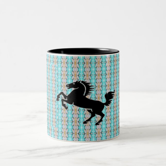 Fancy Floral Black Horse Two-Tone Coffee Mug (Center)