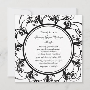 Fancy Floral Bridal Shower Invitation (bl/wh)