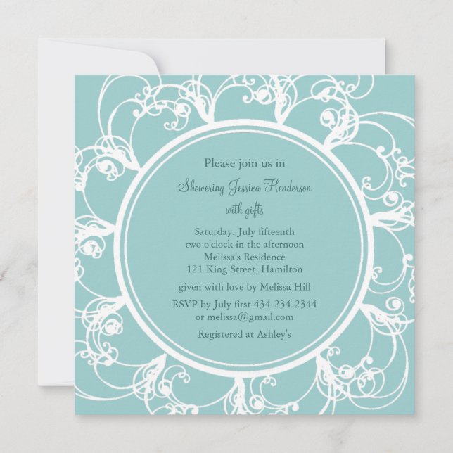 Fancy Floral Bridal Shower Invitation (turquoise) (Front)
