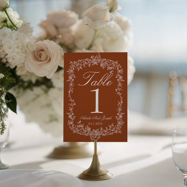 Fancy Floral Burnt Orange Wedding Table Number (Creator Uploaded)