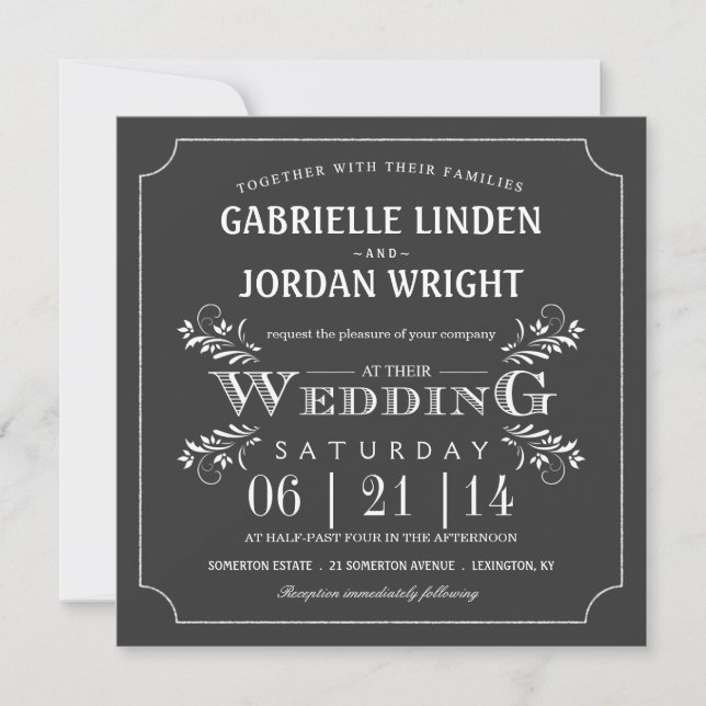 Fancy Floral Chalkboard Wedding Invitations (Front)