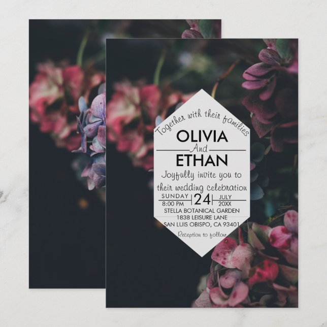 Fancy floral chic photo Wedding Invitation (Front/Back)