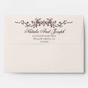 Fancy Floral Deep Red Botanical Boho Wedding Envelope
