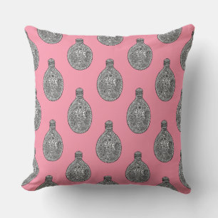 Fancy Floral Flasks Rose Pink Throw Pillow