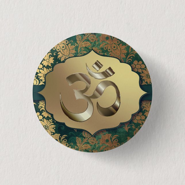 Fancy Floral Gold Om   3 Cm Round Badge (Front)