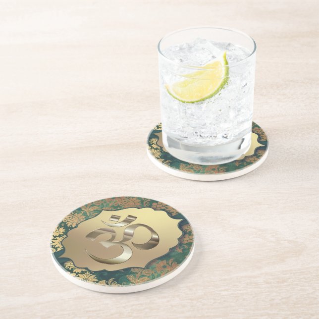 Fancy Floral Gold Om   Coaster (Side)