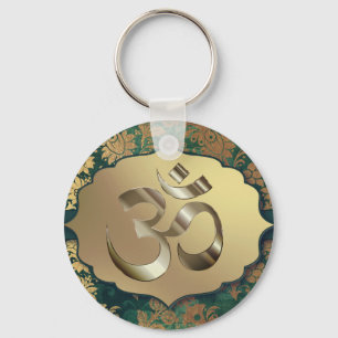 Fancy Floral Gold Om   Key Ring