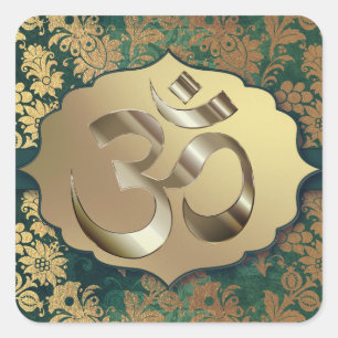 Fancy Floral Gold Om    Square Sticker