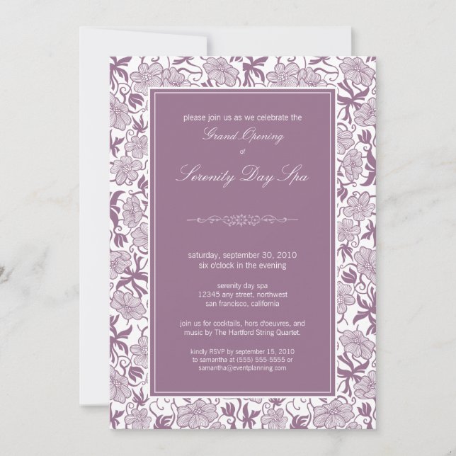 Fancy Floral Grand Opening Invitation (lavender) (Front)