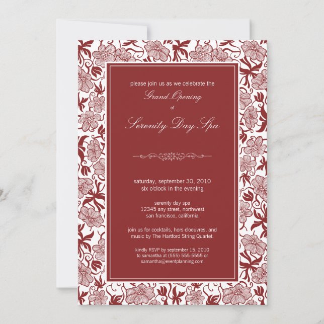 Fancy Floral Grand Opening Invitation (maroon) (Front)