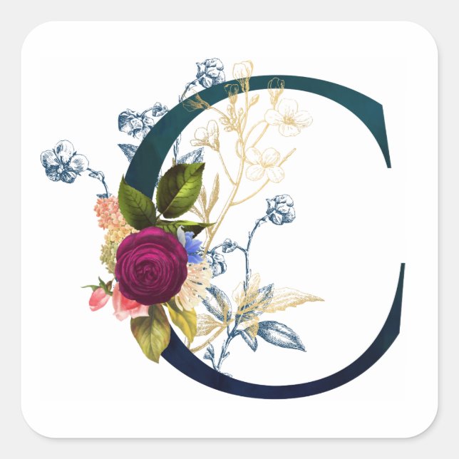 Fancy Floral Letter 'C' Square Sticker (Front)