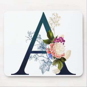 Fancy Floral Monogram Letter A Mouse Mat