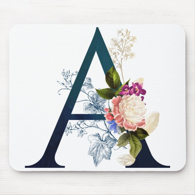 Fancy Floral Monogram Letter A Mouse Mat (Front)